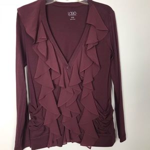 LOGO by Lori Goldstein Ruffle Front Cardigan XXS